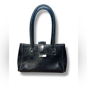 Liz Claiborne Black Croc-Embossed Shoulder Vintage‎ Satchel GVC